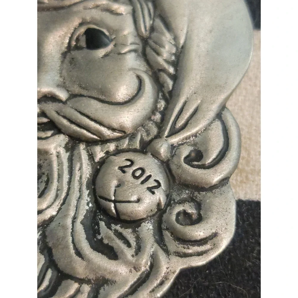 Avon Santa Face Christmas Ornament –‎ 2012 – Pewter Tone